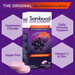 Sambucol packaging showing immune-support benefits and convenient daily use