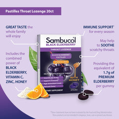 Sambucol Vitamin C Zinc lozenge ingredients label shows immune support