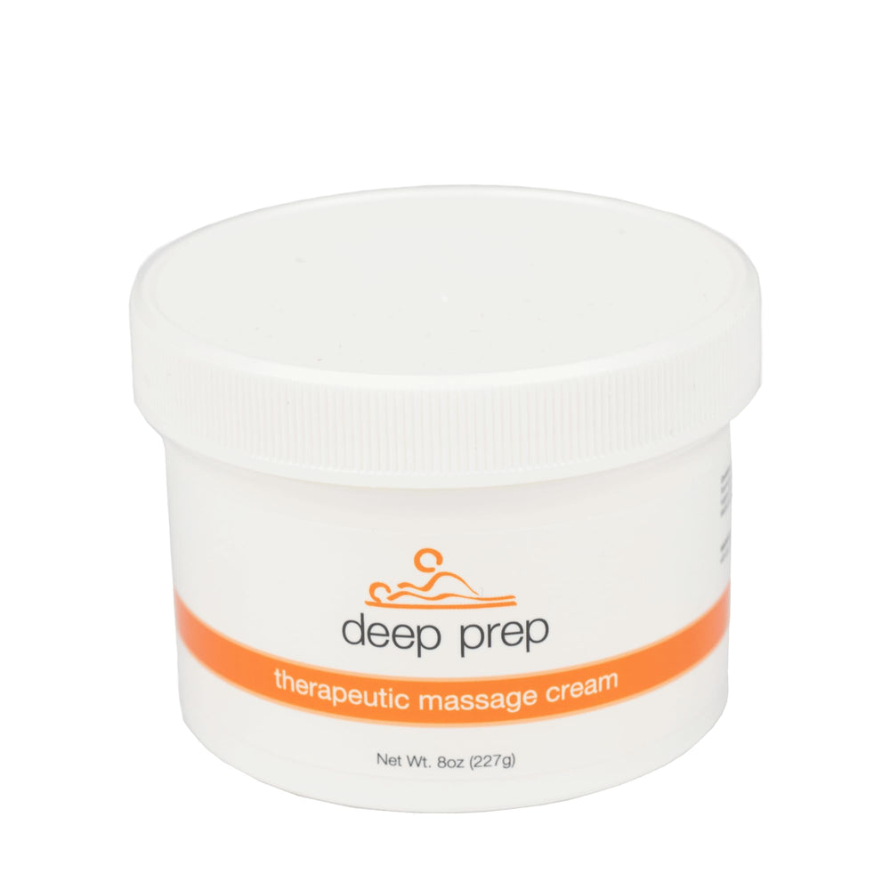 Sammons Preston Deep Prep 8oz bottle for professional massage, non-greasy feel.