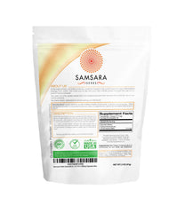 Samsara Herbs Quercetin powder scoop ready for precise dosage in recipes.