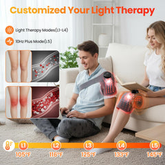 SanaTech knee brace worn on knee demonstrates cordless use for on‑the‑go relief.