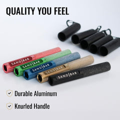 SandBar knurled handle detail showing secure grip during use