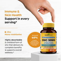 Close-up of Sandhu Herbals Zinc 50mg capsules, easy-swallow.