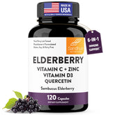 Sandhu's Elderberry bottle label highlights 6-in-1 immune support
