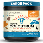 Sandhu's grass-fed colostrum powder bottle showing immune support potential