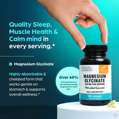 Sandhu's magnesium glycinate capsules closeup highlights easy-to-swallow design.