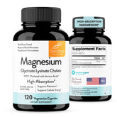 Sandhu's Magnesium Glycinate Lysinate bottle on table; easy-to-swallow capsules for daily relaxation.
