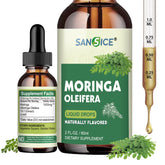 SANSICE Organic Moringa Liquid Drops bottle highlighting organic formula for antioxidant support.