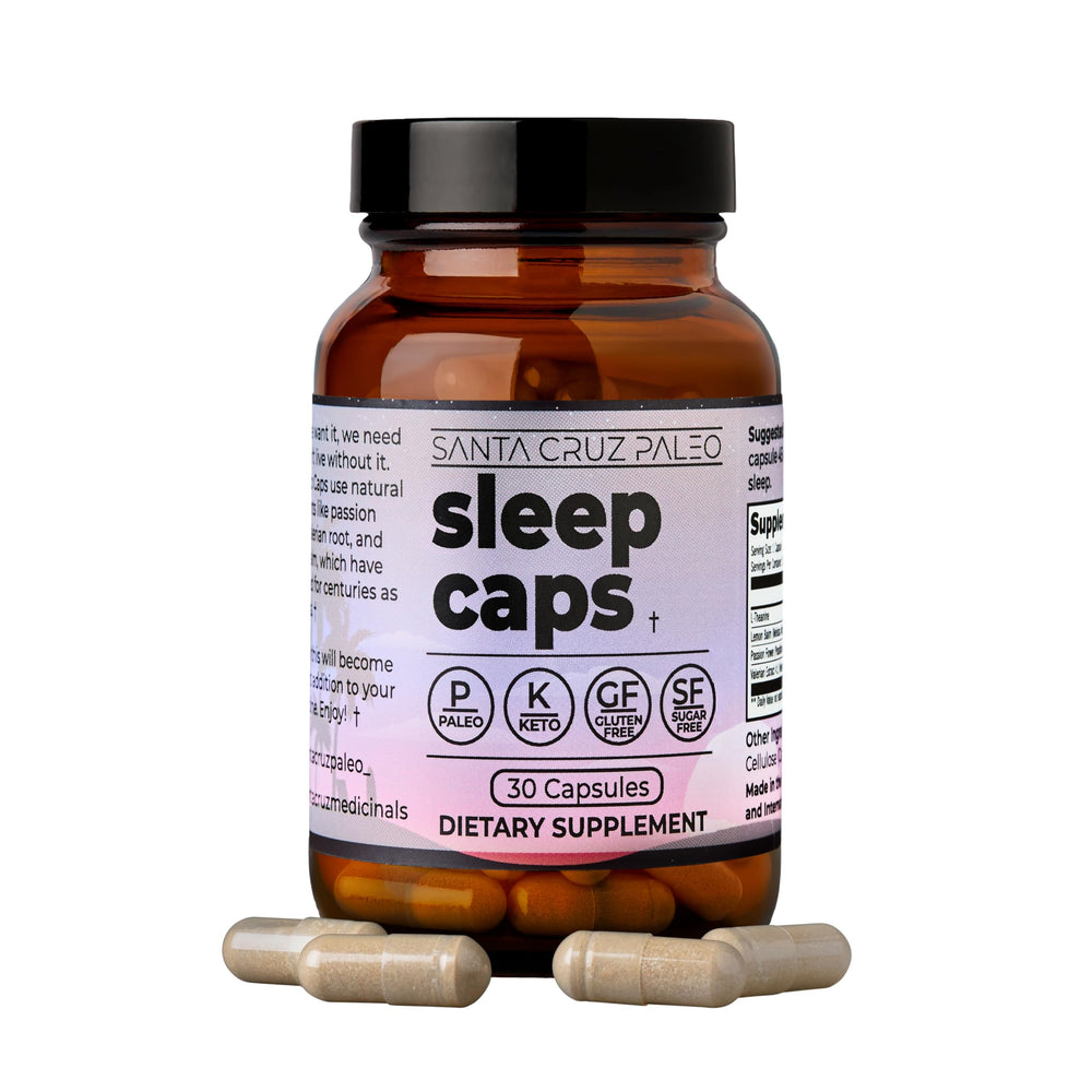 Santa Cruz Paleo Sleep Caps with L-Theanine promote calm before bed.