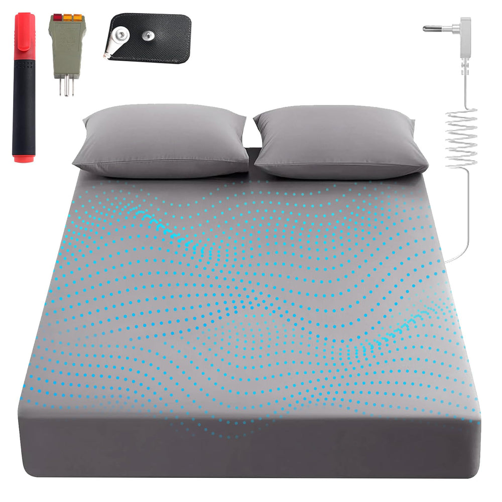 Sayorg grounding sheets king setup image showing full kit for grounded sleep