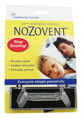 Scandinavian Formulas Nozovent anti-snoring device front view showing compact design.
