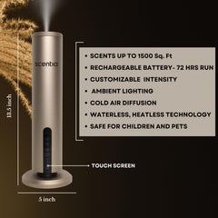 Scentia diffuser top-cap close-up highlighting waterless diffusion