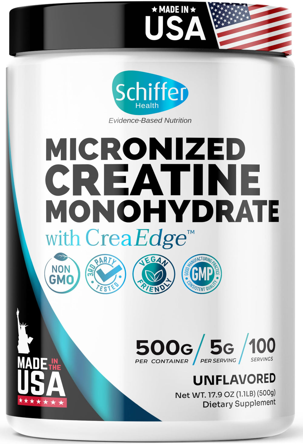 Schiffer Health Creatine Monohydrate powder front view boosts athletic performance