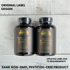 Schizandu Organics boxed packaging with coconut shells illustration.