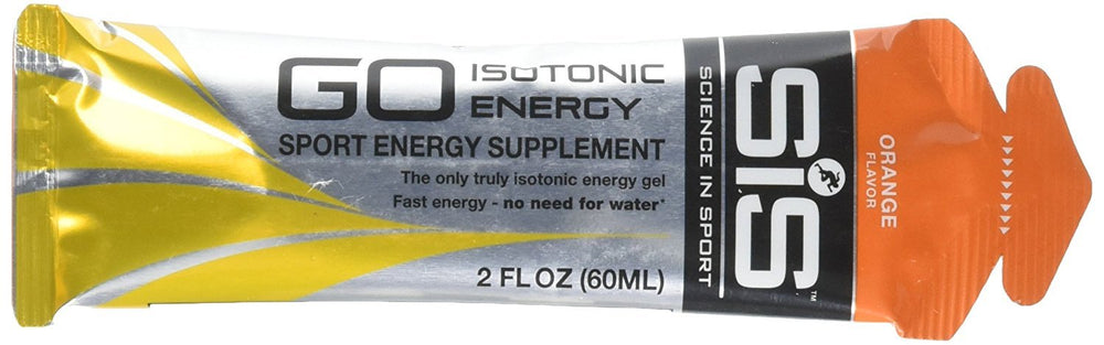 Science in Sport energy gel orange pack front view for quick isotonic fueling during endurance workouts.