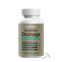 Sculptique Lymphatic Drainage Capsules bottle front highlights the detox-friendly dandelion blend.