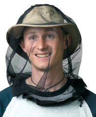 Sea to Summit head net worn over a hat for insect protection outdoors