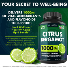 Secret Element bergamot capsules close-up highlighting the 1000 mg dose.