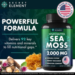Closeup of Secret Element Irish seamoss pills packaging for immune-friendly routine