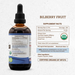 Secrets of the Tribe bilberry fruit label communicates 100% natural ingredients and organic origin.