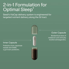 Seed PM-02 melatonin-ashwagandha blend close-up highlighting low-dose rhythm support.