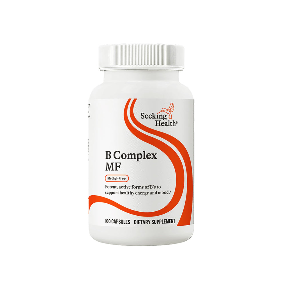 Seeking Health B Complex MF bottle front view supports daily energy and wellness.