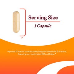 Seeking Health B Complex MF label detail with folate and folinic acid for vitality.