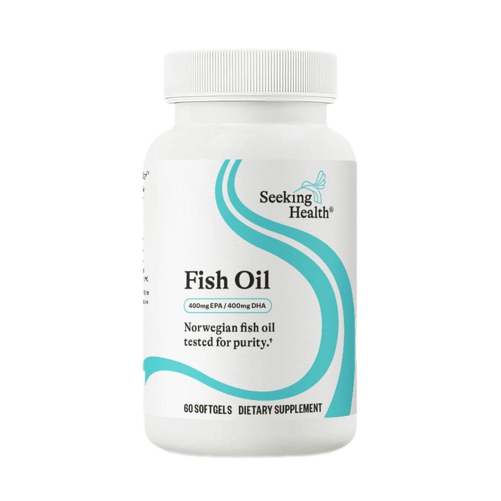 Seeking Health fish oil softgel bottle for daily omega-3 support