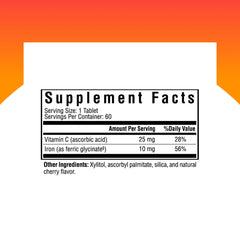 Seeking Health Iron Chewable bottle label closeup with ingredient details.