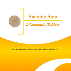 Child holding Seeking Health Kids Multivitamin Chewable tablet for easy daily use.