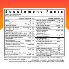 Seeking Health Optimal Multivitamin Chewable tablets close-up highlights bioavailable B12 for methylation support.