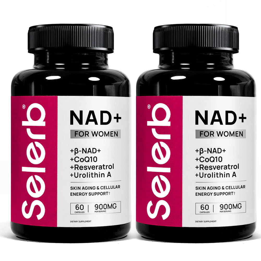 Selerb NADGENIE women bottle highlights 60 capsules for radiant skin and sustained energy.