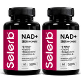 Selerb NADGENIE women bottle highlights 60 capsules for radiant skin and sustained energy.