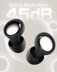 Selouj ear plugs with a sealed sound chamber reduce up to 45 dB.