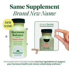 Semaine Hormone Balance bottle label close-up highlighting vegan capsules.