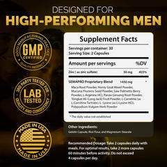 Semapro packaging with USA GMP facility emblem indicating safety standards.