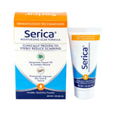 Serica Scar Gel bottle pour demonstrates quick-dry, non-sticky application.