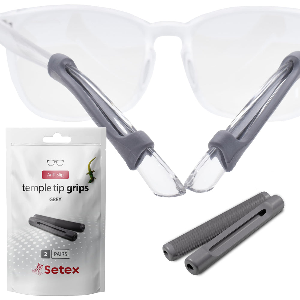 Setex Gecko Grip temple tip sleeve on glasses for secure fit.