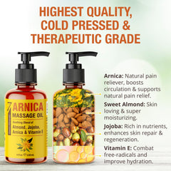 Seven Minerals Arnica Sore Muscle Oil close-up of Arnica flowers showing natural ingredients.