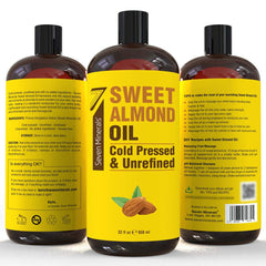 Seven Minerals Sweet Almond Oil applied to skin offers gentle hydration and smoothing after shower.