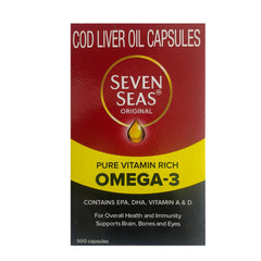 Seven Seas Cod Liver Oil Capsules bottle for daily omega-3 intake