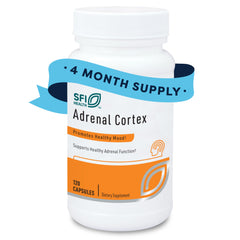 SFI Health Adrenal Cortex bottle shows lyophilized adrenal extract for daily support
