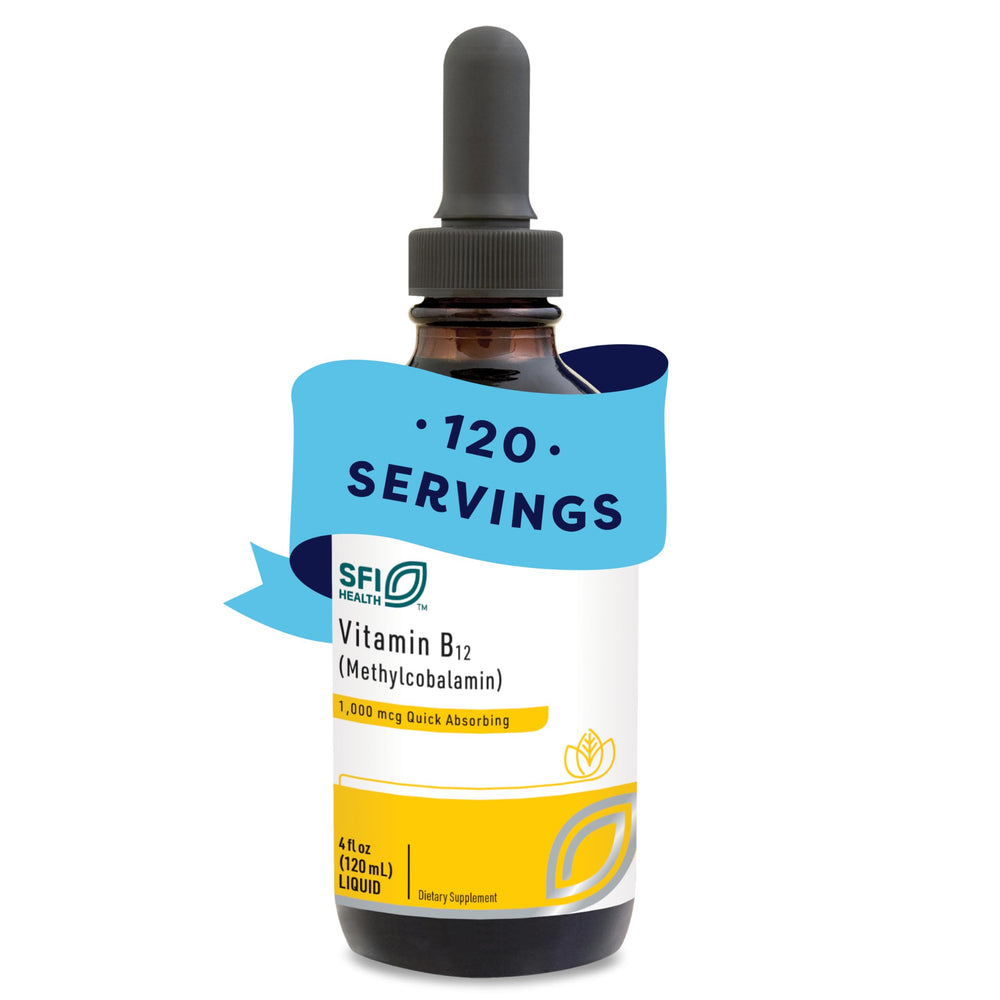 SFI Health Klaire Labs B12 liquid bottle with methylcobalamin for easy absorption