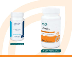 Klaire L-Theanine capsules close-up showcasing Suntheanine pure formula for relaxation.