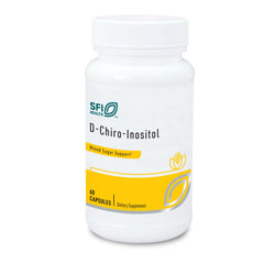 SFI Health Klaire Labs D-Chiro-Inositol 150mg capsules in bottle; hypoallergenic, carob-derived formula.