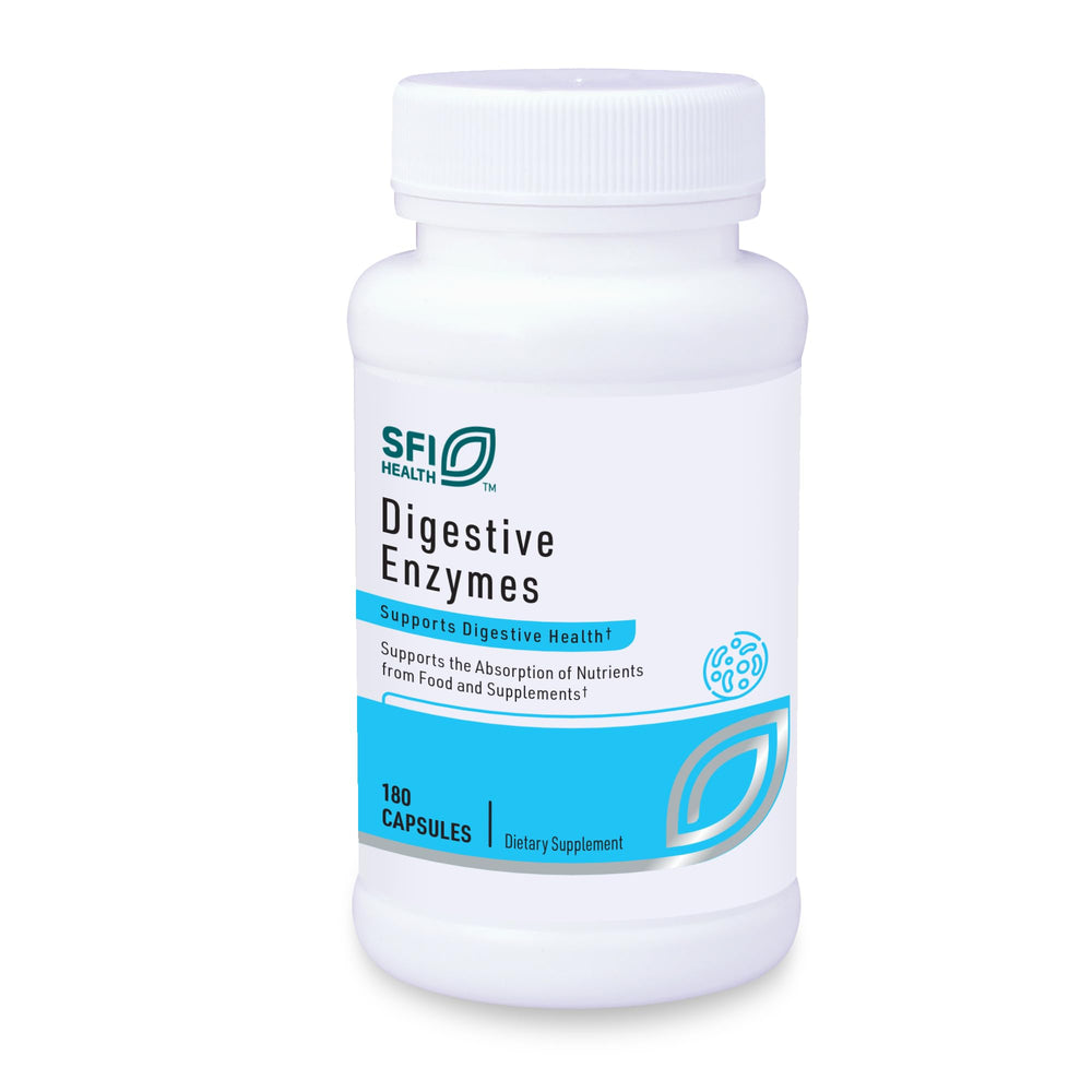 SFI Health Klaire Labs Digestive Enzymes bottle for daily digestion support.