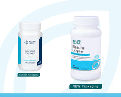 Klaire Labs digestive enzymes capsules closeup for easy daily use.