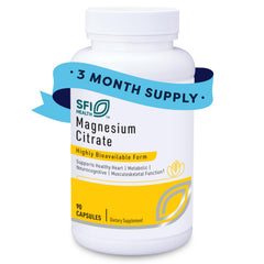 SFI Health Klaire Labs Magnesium Citrate bottle close-up, premium magnesium formulation for everyday wellness.