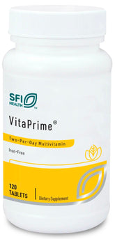 SFI Health VitaPrime bottle front showing iron-free multivitamin for daily wellness