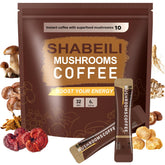 SHABEILI mushroom coffee ingredients blend showing nutrient-rich mushrooms for steady energy.